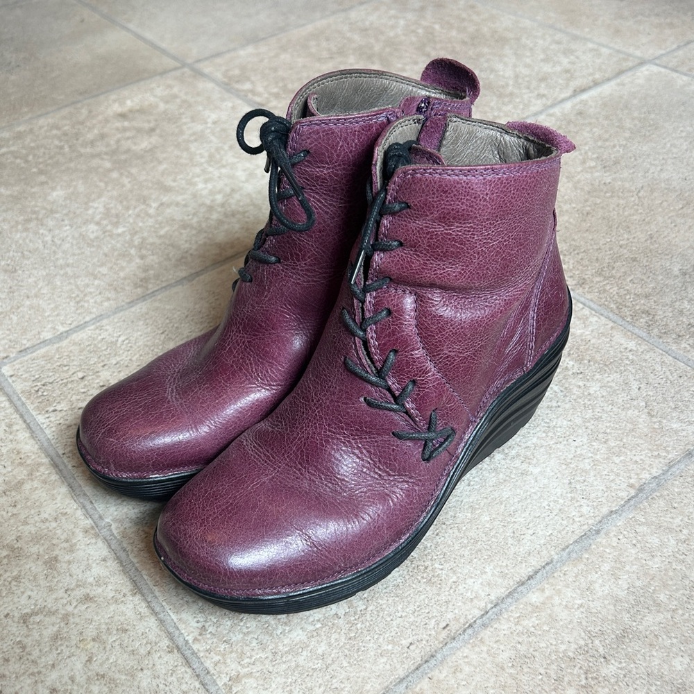 Bionica Lace Up Leather Boots in Magenta
